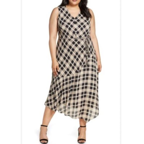 Vince Camuto Womens 18W Highland Plaid Lined Asymmetrical Dress NEW - Picture 1 of 11